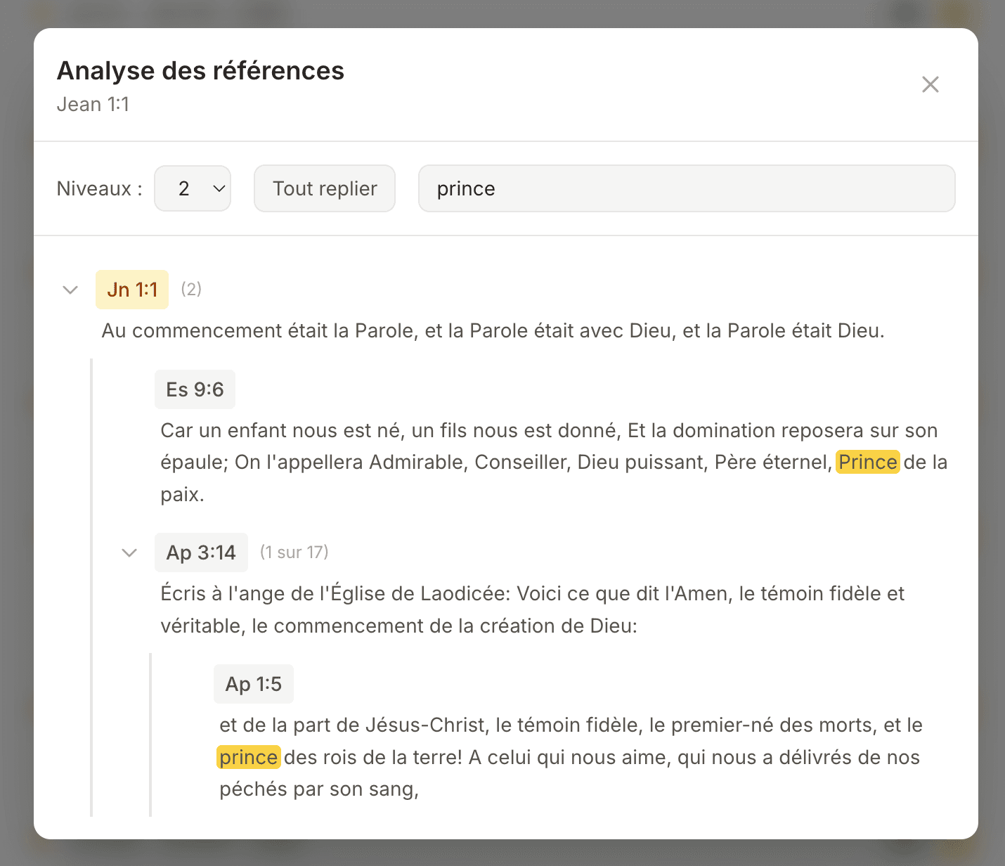 Analyse des références croisées avec filtre