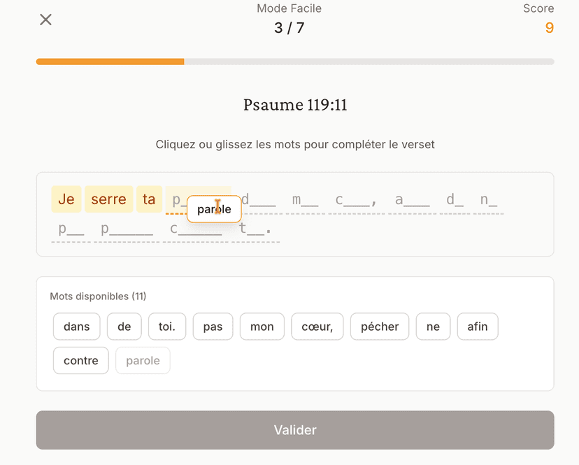 Quiz pour apprendre des versets bibliques